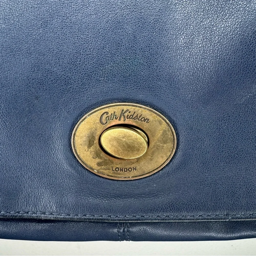 Cath Kidston Blue Leather Handbag W Floral Fabric Lining Cross Shoulder Handbag